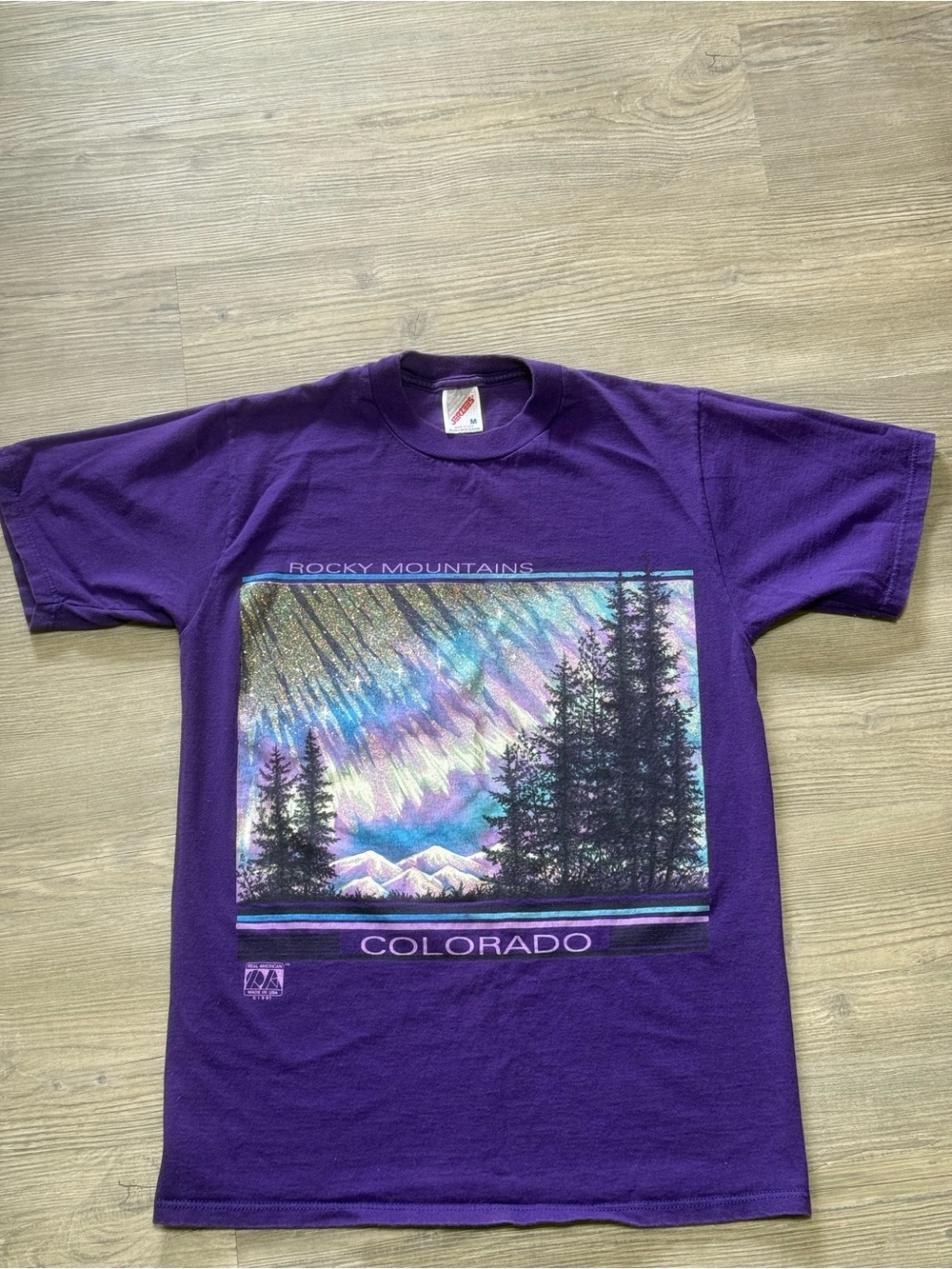 Vintage 1991 Jerzees Rocky Mountains Colorado Purple Crew Neck T-Shirt